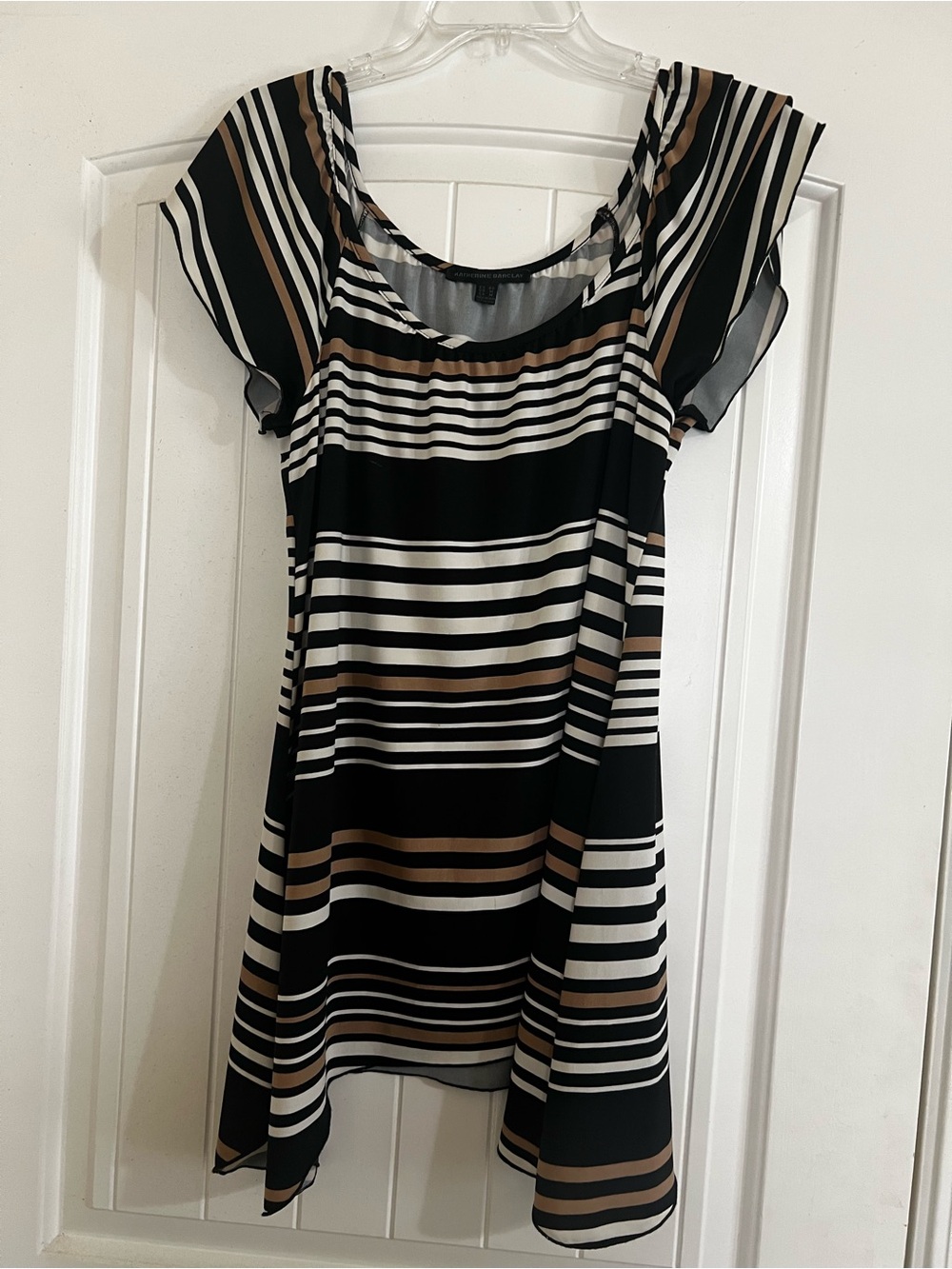 Katherine Barclay Black, White & Brown Striped Mini Dress